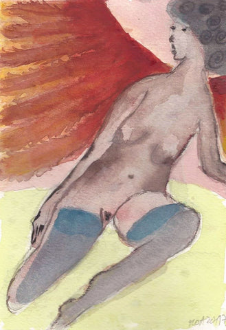 Watercolour Aquarell Malerei Frau Nackt Akt Woman Nude act Erotische
