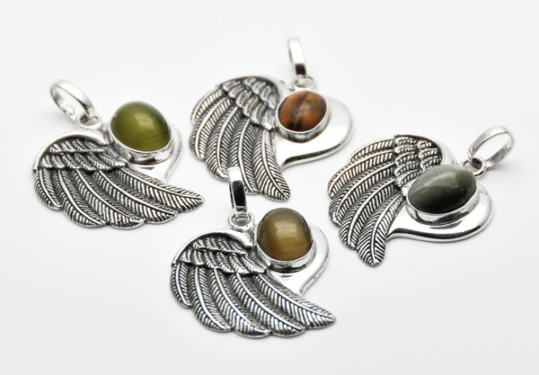 Nighteagle Pendant Cat Eye Silber Anhänger Flügel, Ethnischer Schmuck, Tribalschmuck, Talisman, Eule Adler Jaguar Native Schmuck