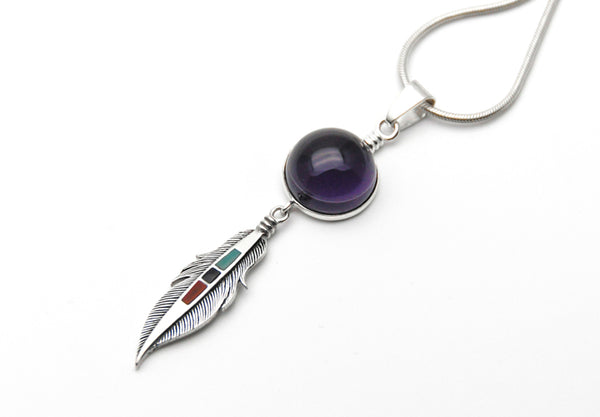 Holy Feather Pendant, Silberanhänger Feder, Ethnischer Schmuck, Tribalschmuck, Talisman, Federschmuck, Amethyst Anhänger, Native Schmuck