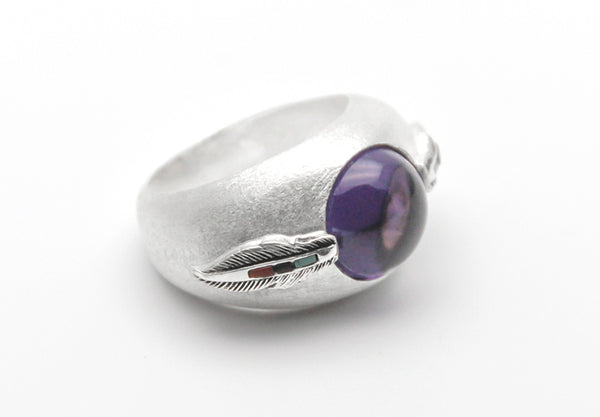 Holy Feather Ring Satiniert, Silber Ring Feder, Ethnischer Schmuck, Tribalschmuck, Talisman, Federschmuck, Amethyst Ring, Native Schmuck