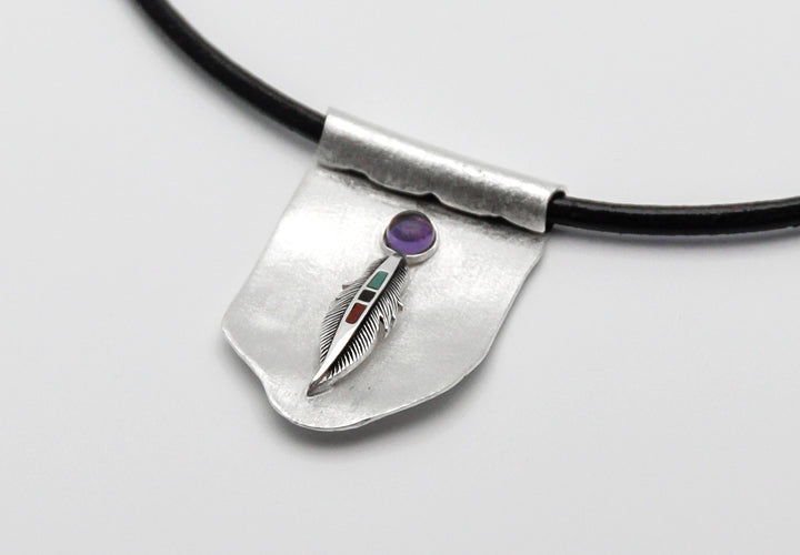 Holy Feather Pendant, Silber Anhänger Feder, Ethnischer Schmuck, Tribalschmuck, Talisman, Federschmuck, Amethyst Kette, Native Schmuck