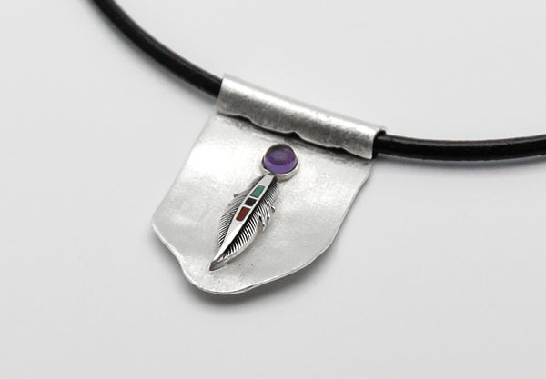 Holy Feather Pendant, Silber Anhänger Feder, Ethnischer Schmuck, Tribalschmuck, Talisman, Federschmuck, Amethyst Kette, Native Schmuck