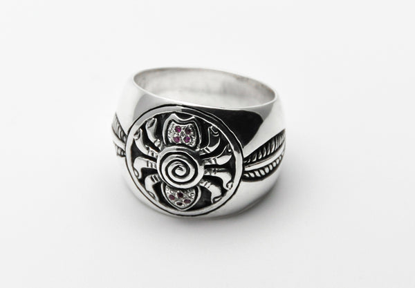 Ethnischer Schmuck, Spinne Silber Ring Rubin, Tribalschmuck, Talisman, Ring mit Spinnenmotiv, Schmuck Tiermotiv, animalischer Schmuck, Arachnophobie